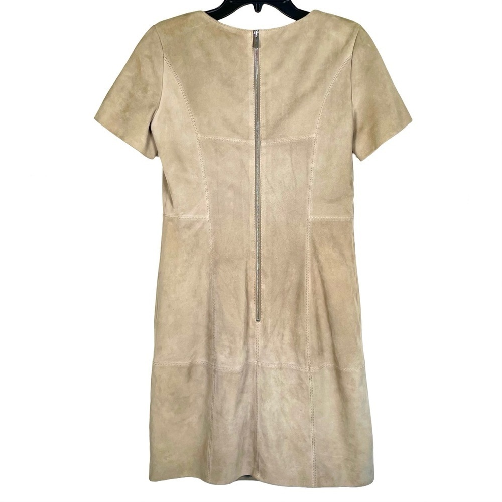 Karen Millen Suede Sheath Dress 6 Beige Tailored Designer - Picture 3 of 10
